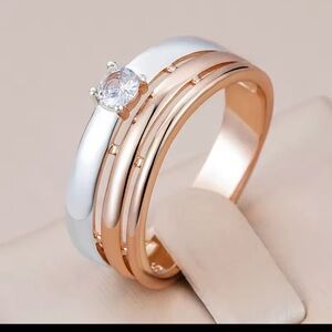 Elegant Two-Tone 585/14k  Rose Gold and Silver Stackable Ring with Clear Stone